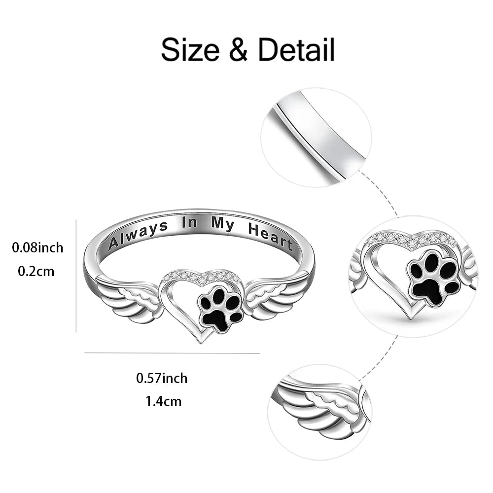 Herzring mit Pfote Silber mit Zirkonia