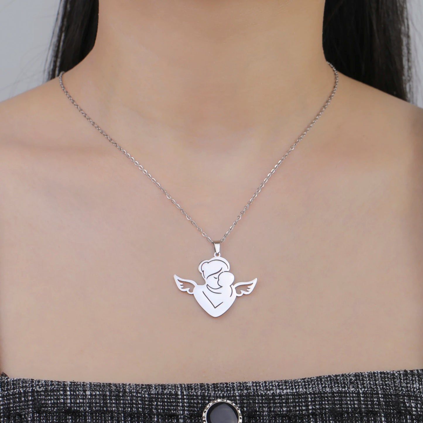 Lucktune Angel Mom Baby Pendant Necklace Stainless Steel Chain Necklace for Women Mama 2024 New Trendy Jewelry Mother's Day Gift - Schutzengelshop
