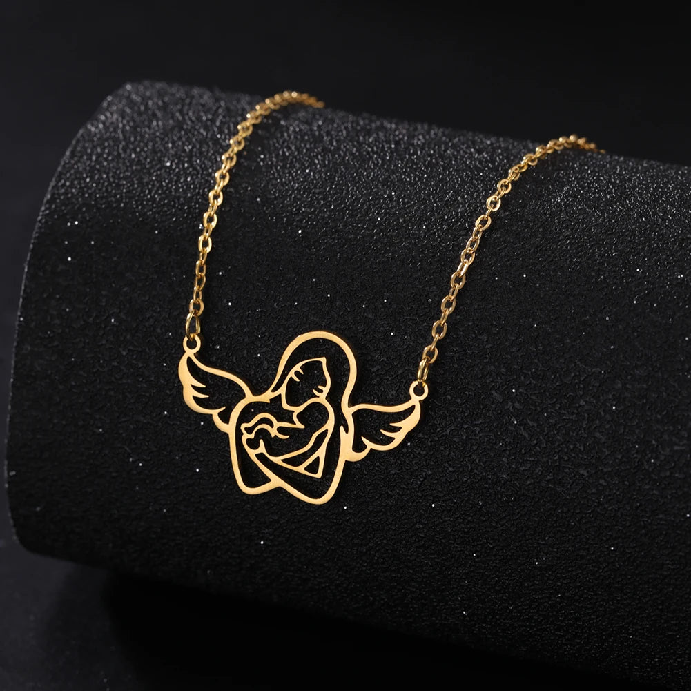 Lucktune Angel Mom Baby Pendant Necklace Stainless Steel Chain Necklace for Women Mama 2024 New Trendy Jewelry Mother's Day Gift - Schutzengelshop