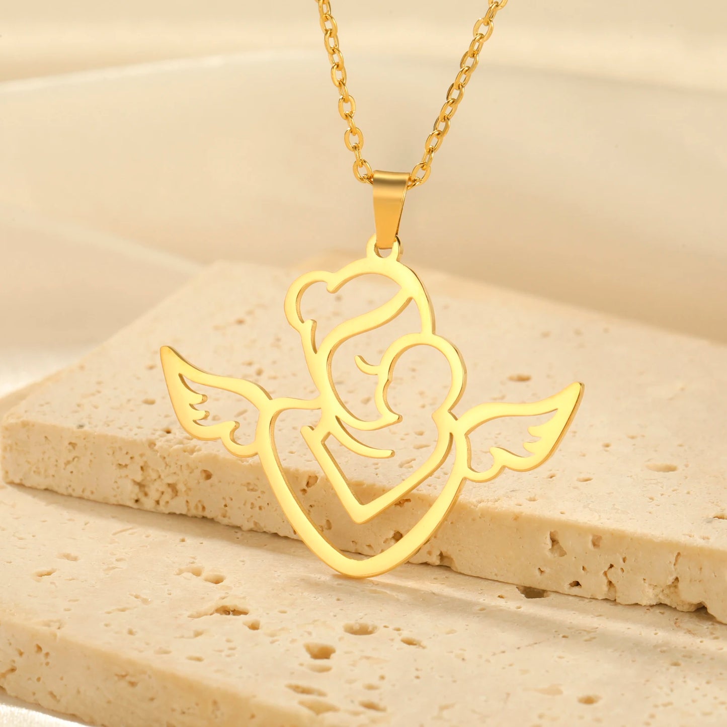 Lucktune Angel Mom Baby Pendant Necklace Stainless Steel Chain Necklace for Women Mama 2024 New Trendy Jewelry Mother's Day Gift - Schutzengelshop