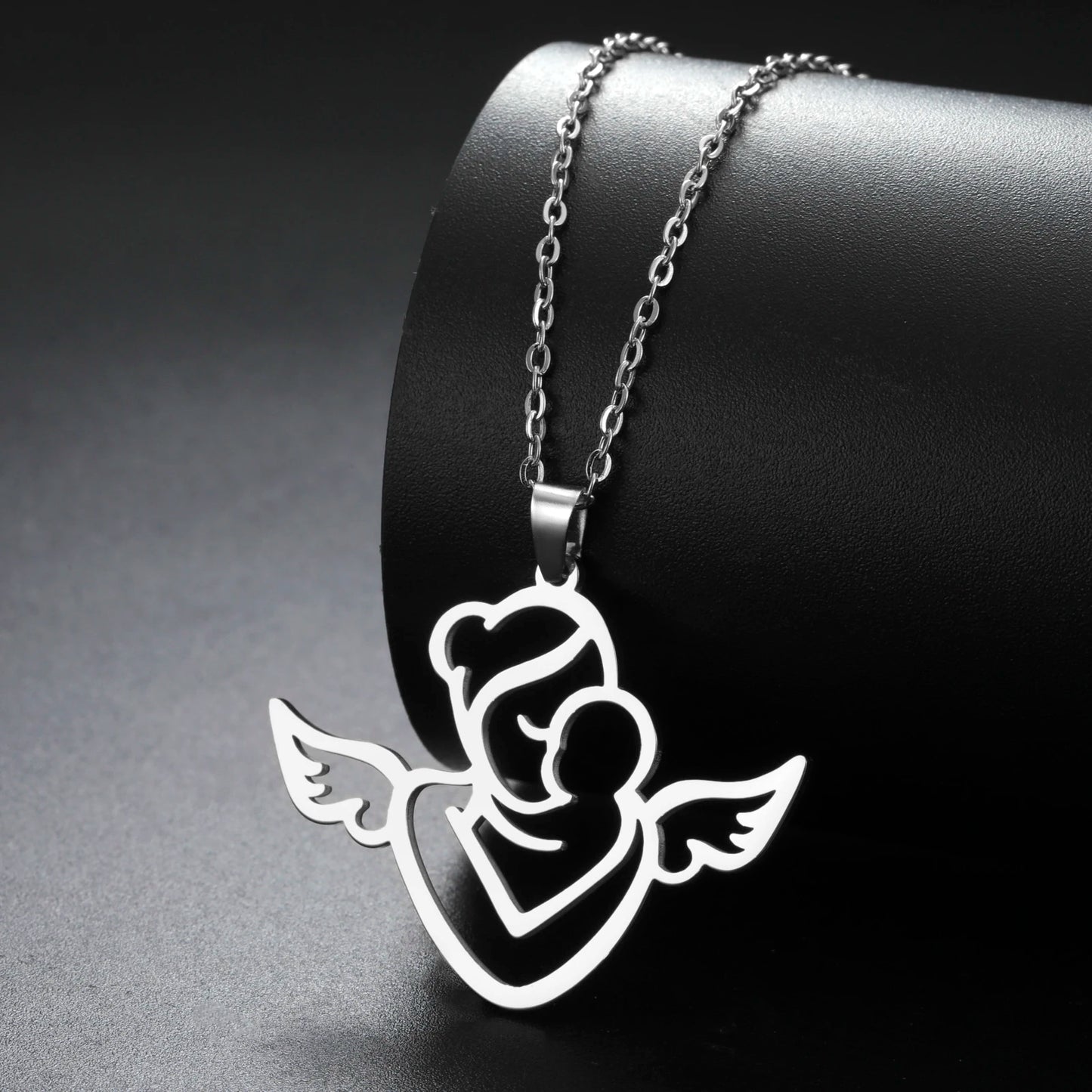 Lucktune Angel Mom Baby Pendant Necklace Stainless Steel Chain Necklace for Women Mama 2024 New Trendy Jewelry Mother's Day Gift - Schutzengelshop
