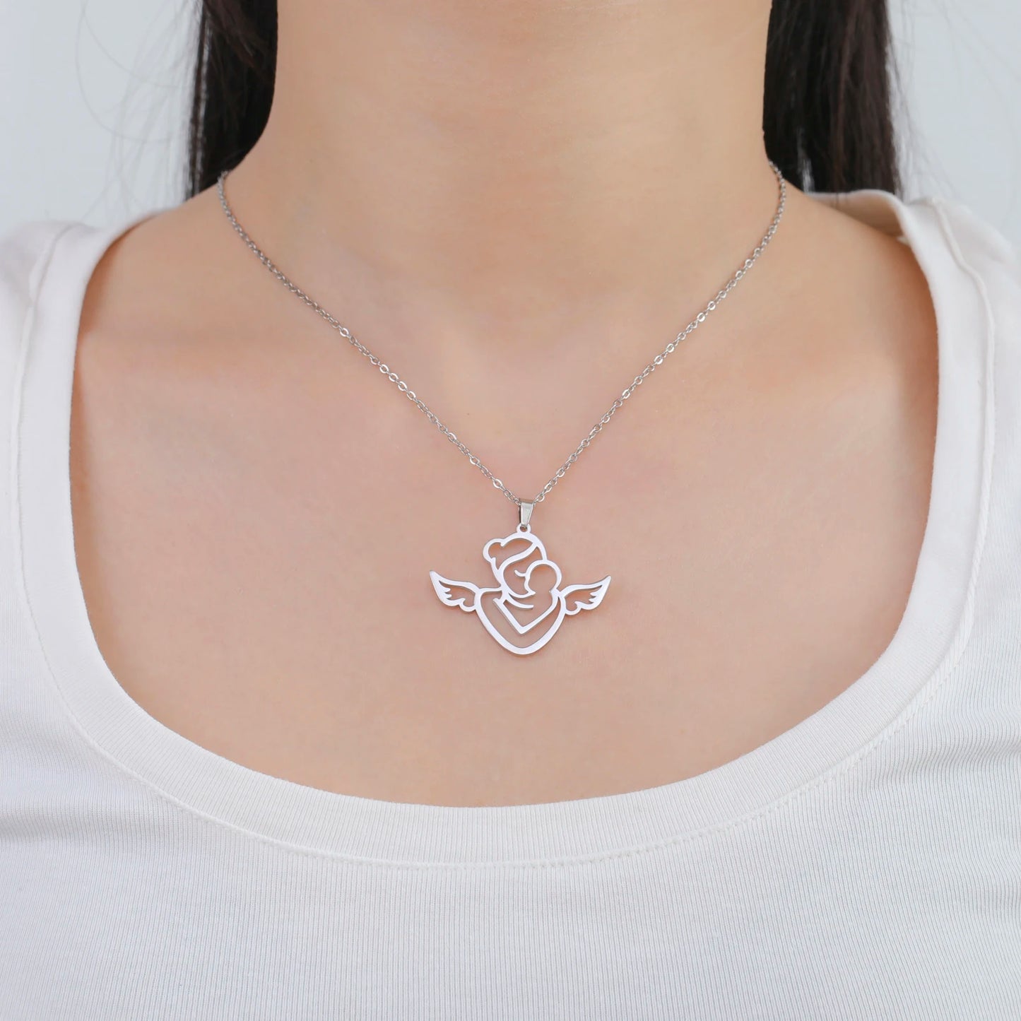 Lucktune Angel Mom Baby Pendant Necklace Stainless Steel Chain Necklace for Women Mama 2024 New Trendy Jewelry Mother's Day Gift - Schutzengelshop
