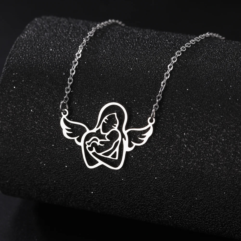 Lucktune Angel Mom Baby Pendant Necklace Stainless Steel Chain Necklace for Women Mama 2024 New Trendy Jewelry Mother's Day Gift - Schutzengelshop