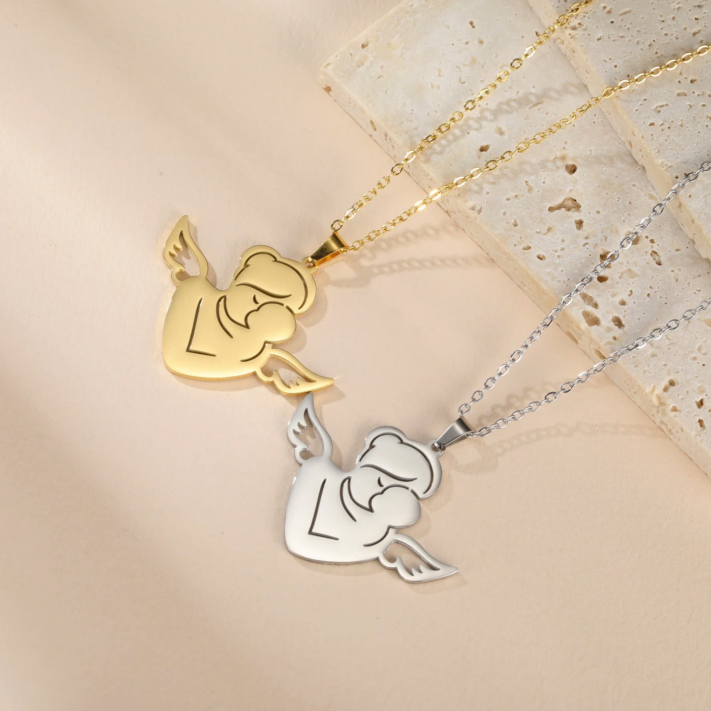 Lucktune Angel Mom Baby Pendant Necklace Stainless Steel Chain Necklace for Women Mama 2024 New Trendy Jewelry Mother's Day Gift - Schutzengelshop