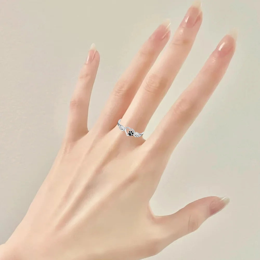 Herzring mit Pfote Silber mit Zirkonia