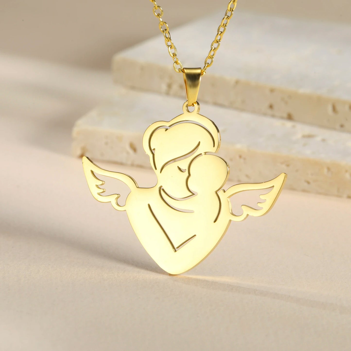 Lucktune Angel Mom Baby Pendant Necklace Stainless Steel Chain Necklace for Women Mama 2024 New Trendy Jewelry Mother's Day Gift - Schutzengelshop