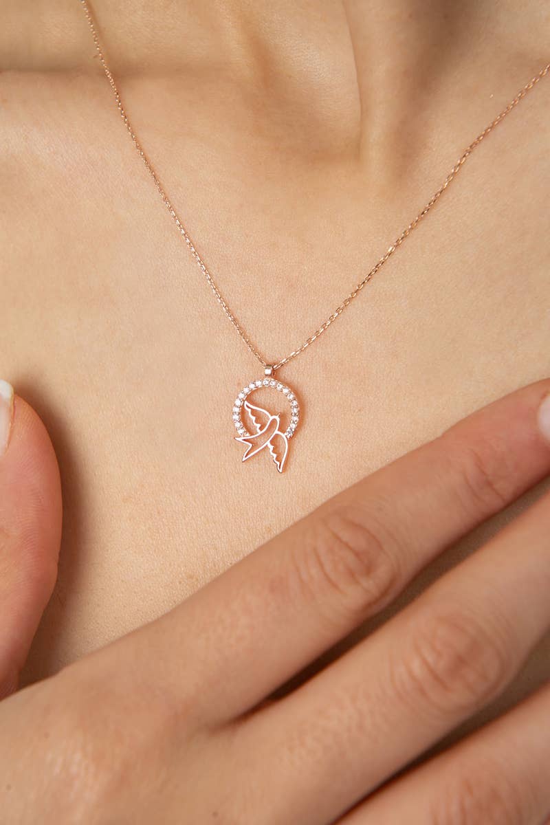 Friedenstaube Halskette in Roségold mit Zirkonia - Schutzengelshop