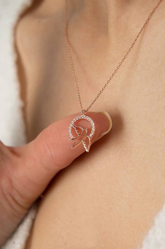 Friedenstaube Halskette in Roségold mit Zirkonia - Schutzengelshop