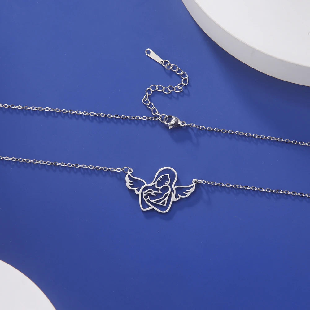 Lucktune Angel Mom Baby Pendant Necklace Stainless Steel Chain Necklace for Women Mama 2024 New Trendy Jewelry Mother's Day Gift - Schutzengelshop