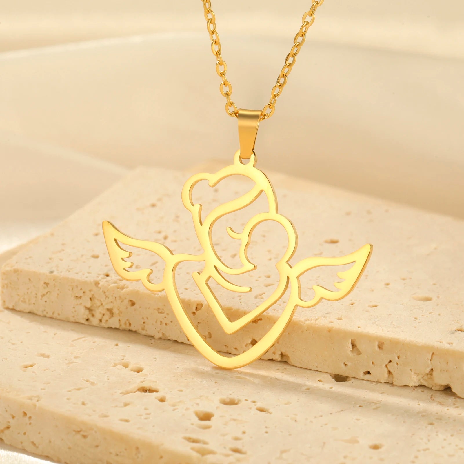Lucktune Angel Mom Baby Pendant Necklace Stainless Steel Chain Necklace for Women Mama 2024 New Trendy Jewelry Mother's Day Gift - Schutzengelshop