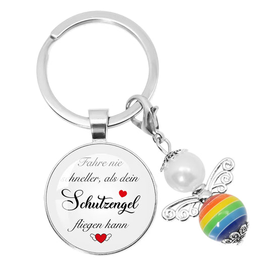 German Words Never Drive Faster Than Your Guardian Angel Can Fly Educator Gift Childminder Kindergarten Kita Keychain Jewelry ﻿ - Schutzengelshop