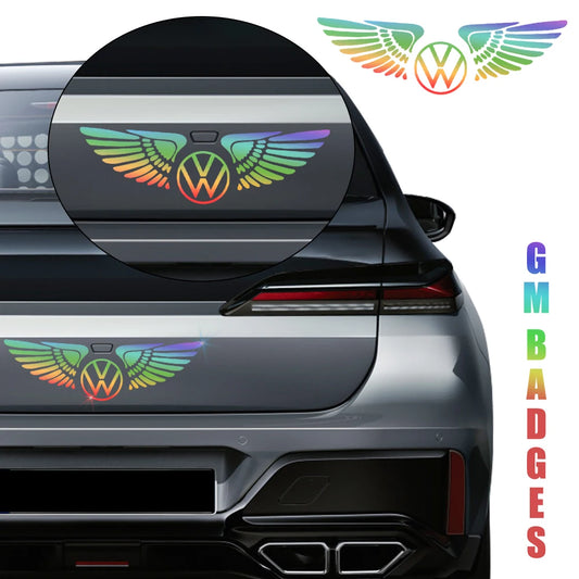 Car Colorful Laser Reflective Angel Wing Logo Windshield Trunk Sticker For VW R Rline Golf 4Motion MTM Blue Motion POLO Scirocco - Schutzengelshop