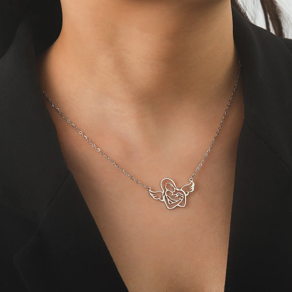 Lucktune Angel Mom Baby Pendant Necklace Stainless Steel Chain Necklace for Women Mama 2024 New Trendy Jewelry Mother's Day Gift - Schutzengelshop